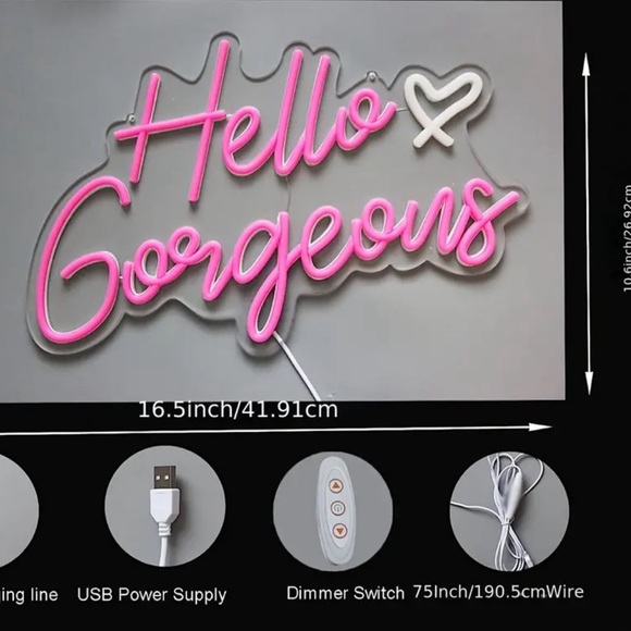 “Hello Gorgeous” light up pink LED sign with on off button and USB power supply. - Picture 6 of 6